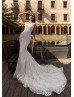 Straight Neck Ivory Lace Corset Back Shimmering Wedding Dress